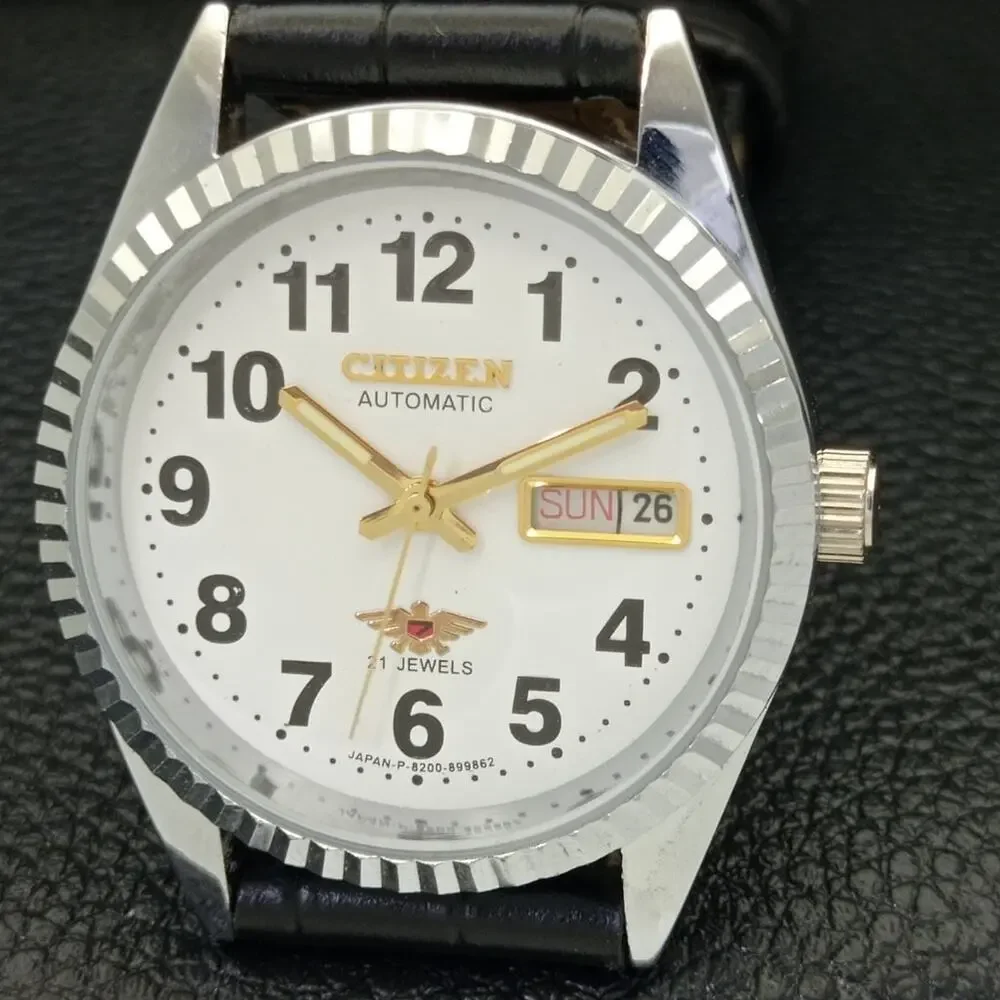 Vintage 1970 Citizen Automatic Mens Silver Watch W/daydate & Gold accents